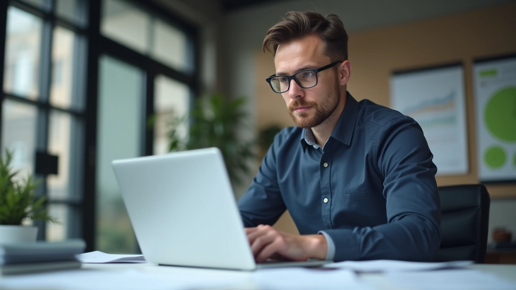 Geschäftsmann analysiert Preiserwartungen und Geschäftsausblick am Laptop