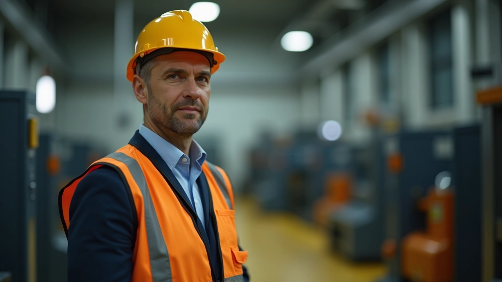 Fabrikmanager inspiziert Produktionsanlage und überwacht Betriebskosten